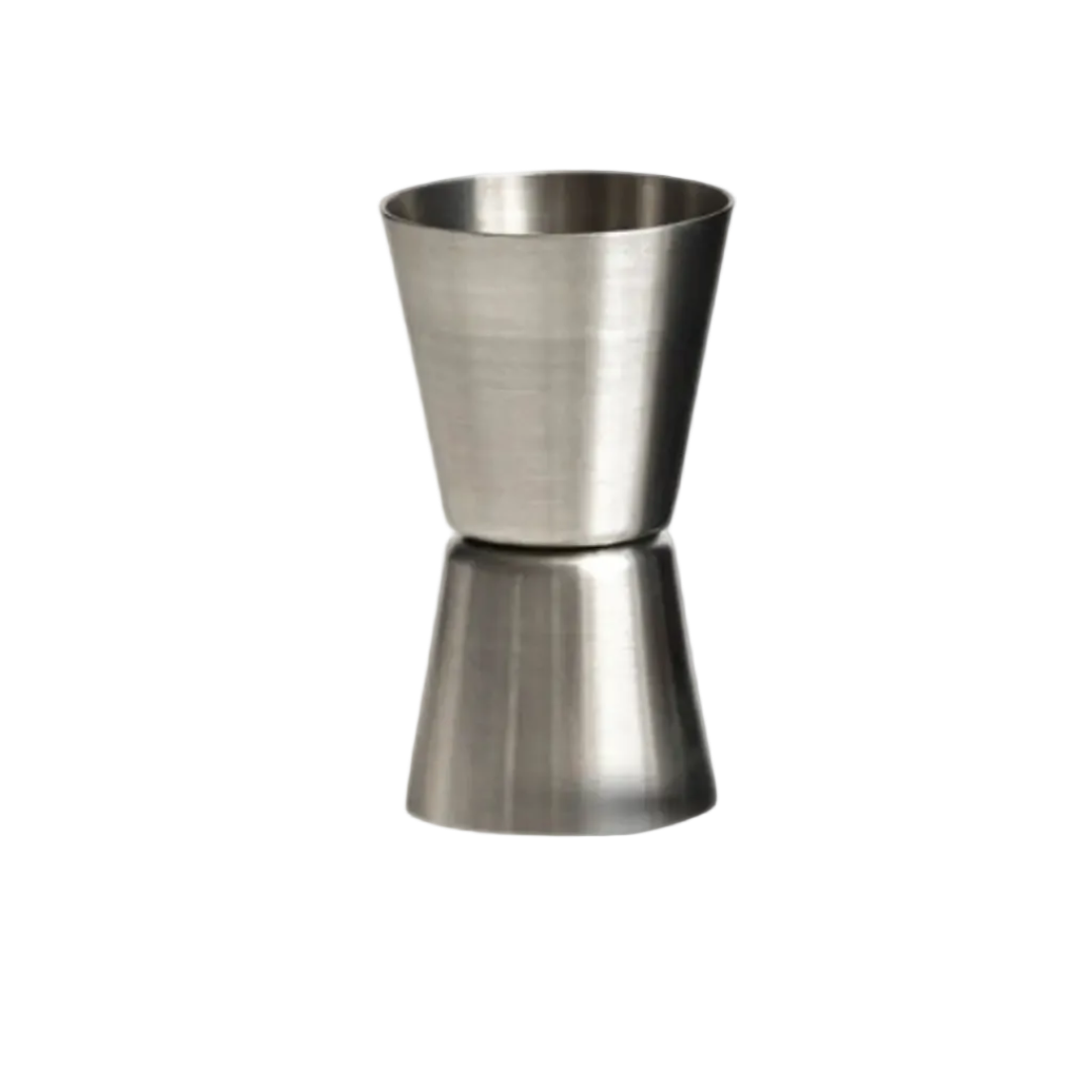 Metallic jigger on a white background
