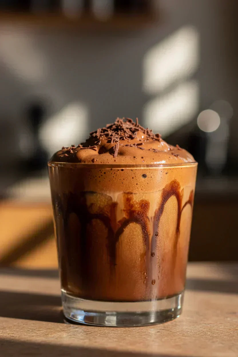Chocolate Indulgence cold brew with chocolate cold foam and cocoa powder garnish